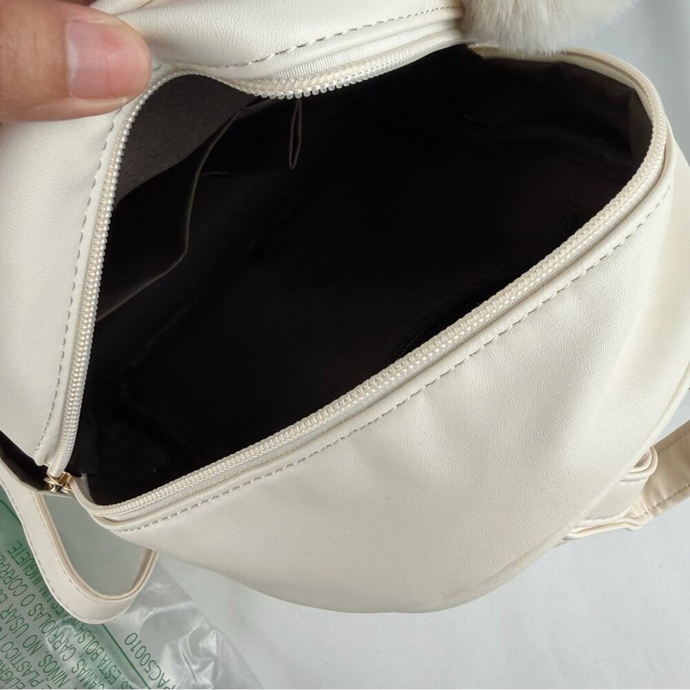 NWT Beige Mini Backpack Purse for Girls Teens Women Purses PU Leather Pom Charm - Picture 9 of 12